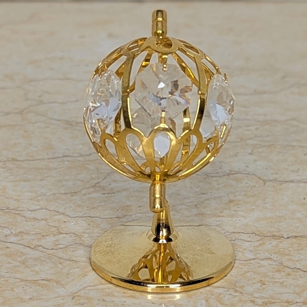 Vintage Crystal Creations Austrian 24K Gold Plated Mini Globe Ornament - Picture 3 of 9